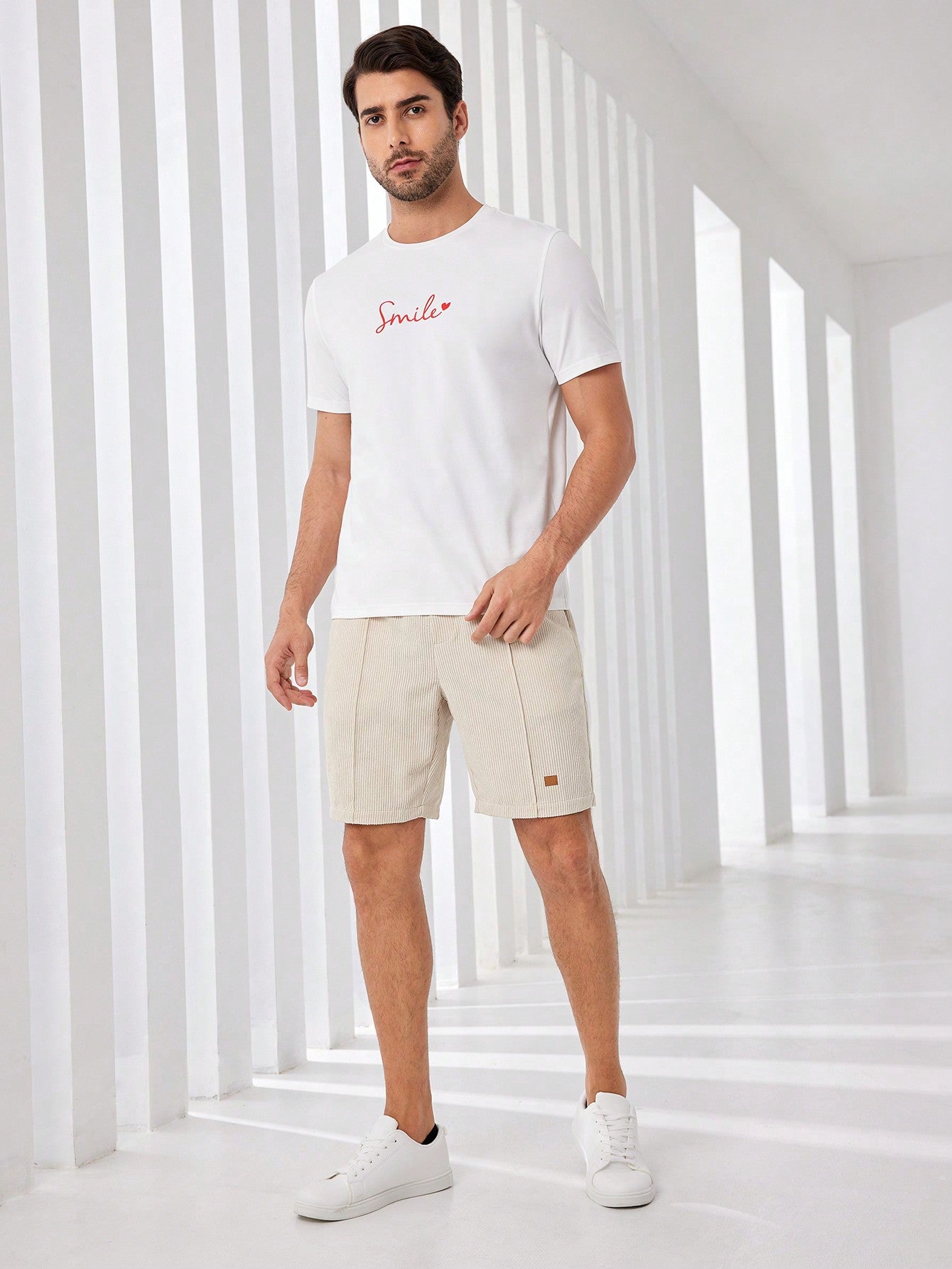 Räfflade Shorts - Beige